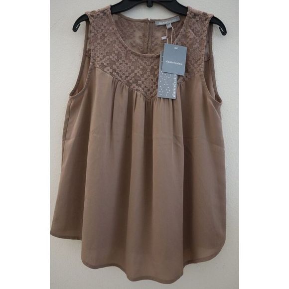 Daniel Rainn Women's Sz Petite Small Brown Sleeveless Lace Front Accent Top - Picture 1 of 6